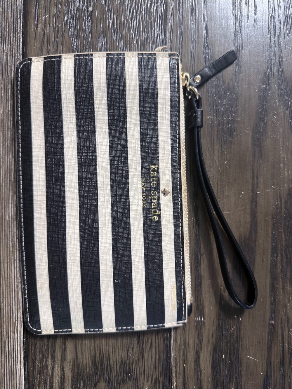 Kate Spade New York Black White Stripe Zip Wristlet Organizer